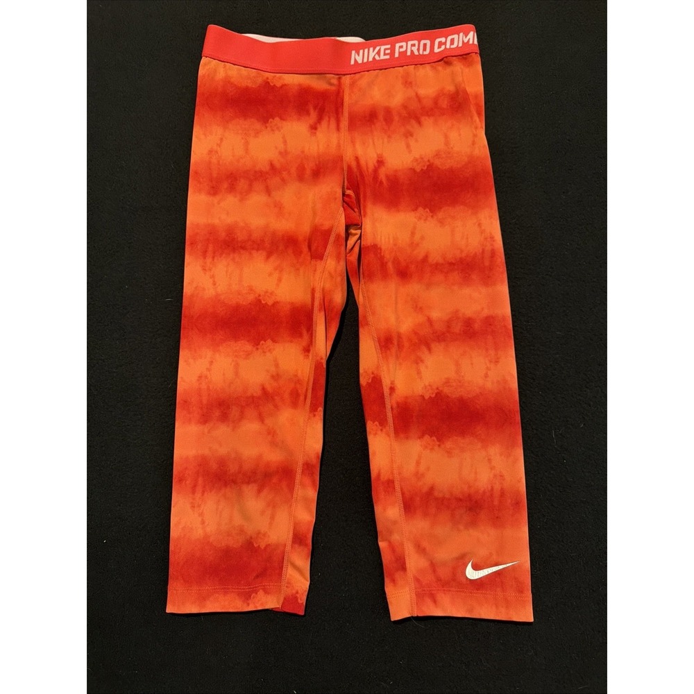 Nike Pro Combat Compression Orange Tie Dye Cropped Leggings Women's Medium